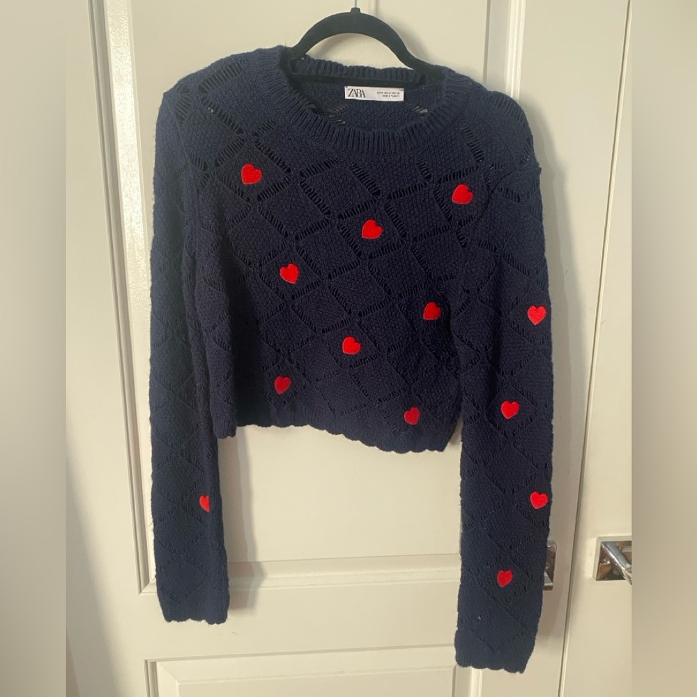 Navy sweater withh red hearts